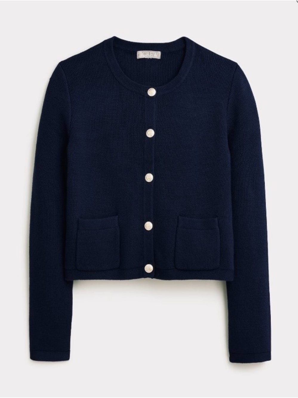 J. Crew Emilie Sweater Lady Jacket in Black Cotton Knit Size M - Picture 2 of 4